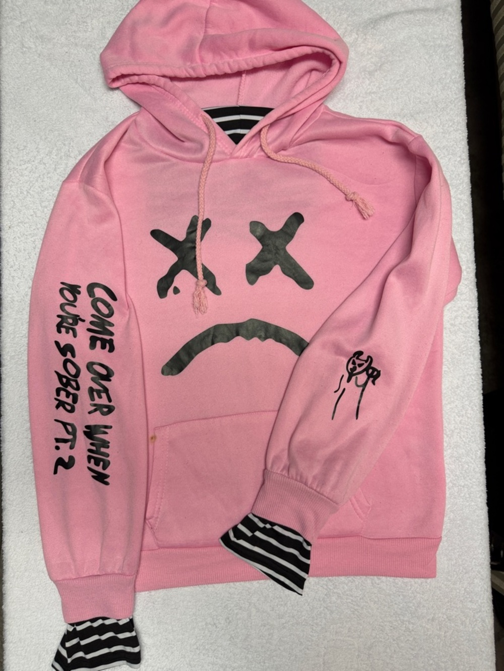 Lil peep hoodie with face mask Light Pink Hoodie with Black Graphic Eyes